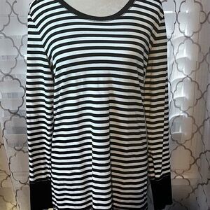 a.n.a Black White Striped Tunic Long Cuffed Sleeves Cotton Blend Size Large